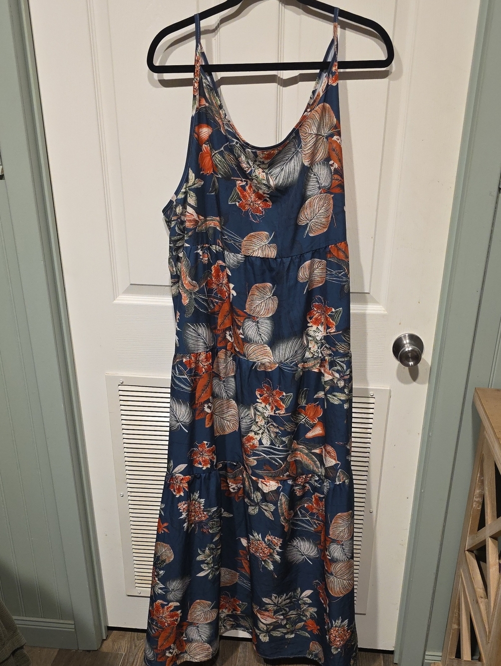 SHEIN Navy Maxi Dress with Orange Floral Print